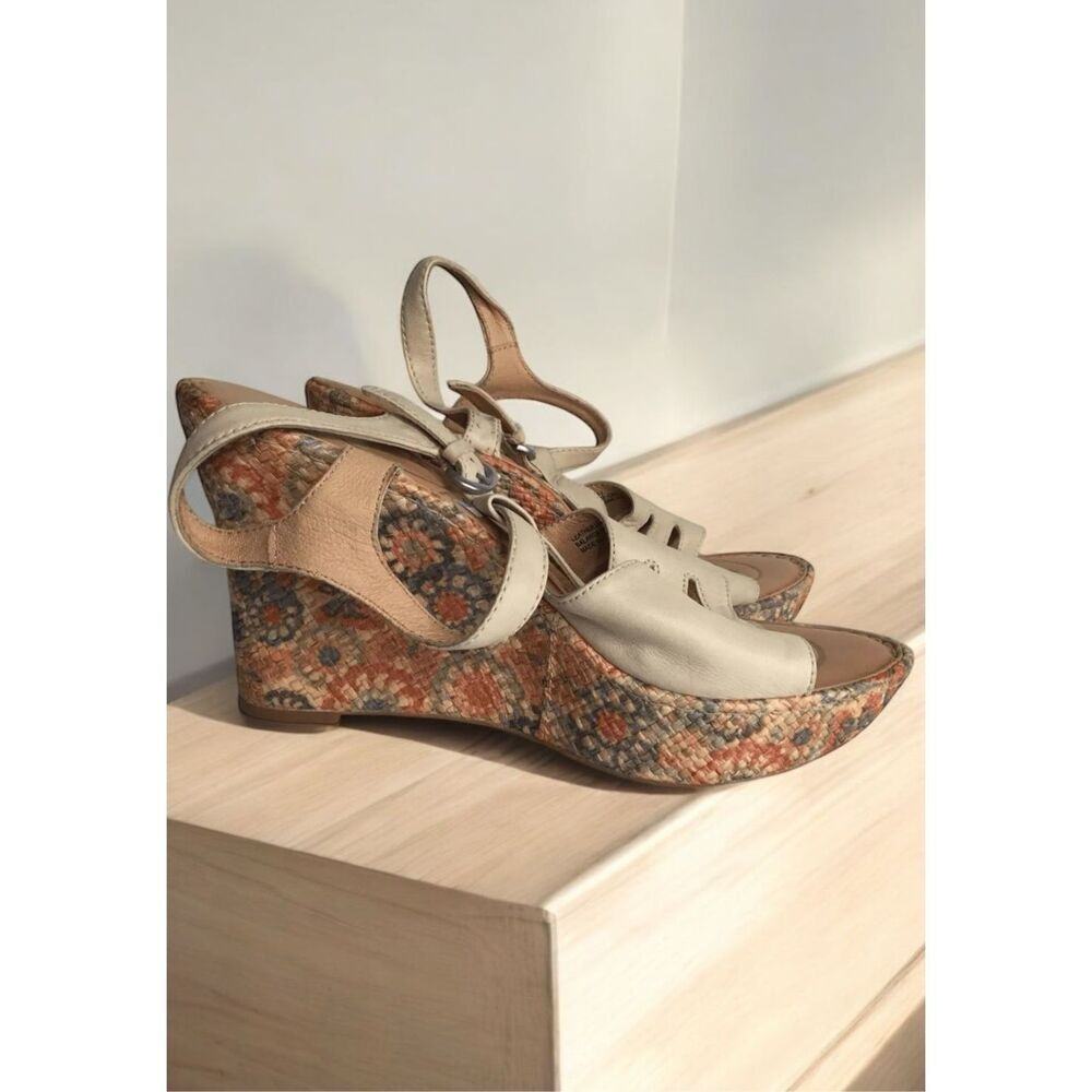 Born Platform Sandals Womens 10 High Wedge Floral Orange Braided Slingback Boho - Picture 4 of 12